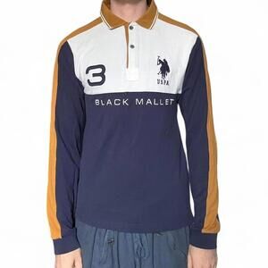 NAVY WHITE AND ORANGE US POLO BLACK MALLET LONGSLEEVE